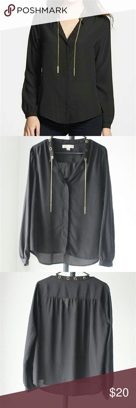 michael kors black blouse gold studs on pockets